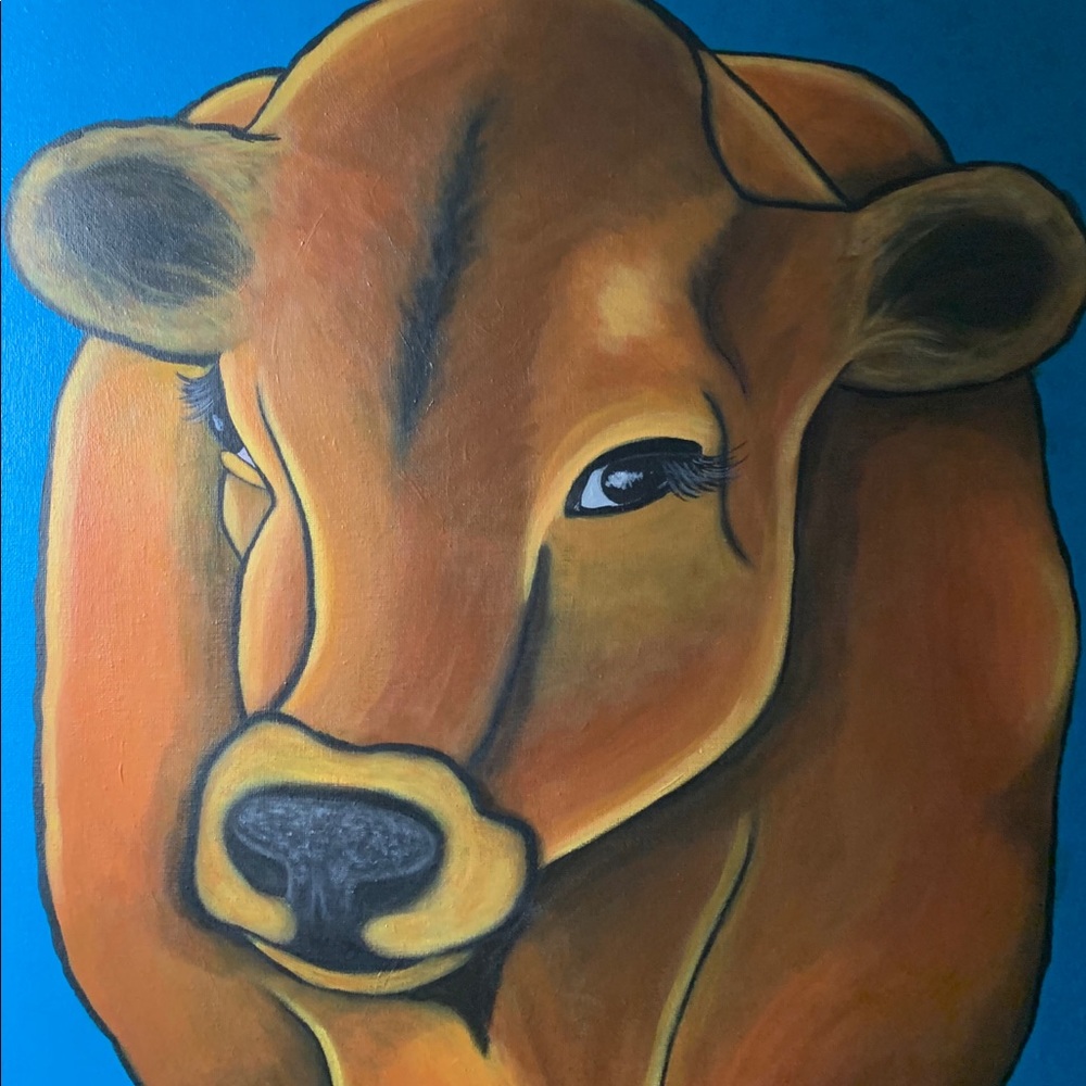 Original Brown Cow Painting 16x20 on Canvas
